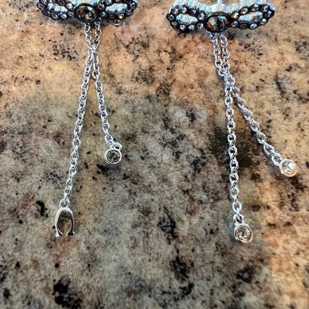 Coach Elegant Silver and Black Dangle Earrings with crystals and a C!